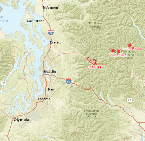 올해 워싱턴주 산불 10년만에 가장 경미한 정도, 볼트 크릭 산불 여전히 시애틀 지역 날씨에 악영향