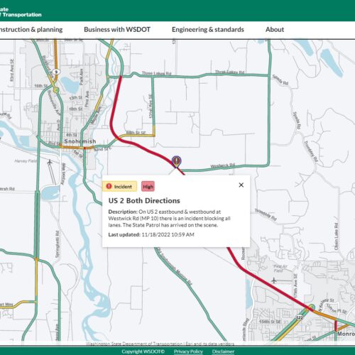 스노호미쉬 소형 비행기 추락사고로 2번도로 전면 폐쇄