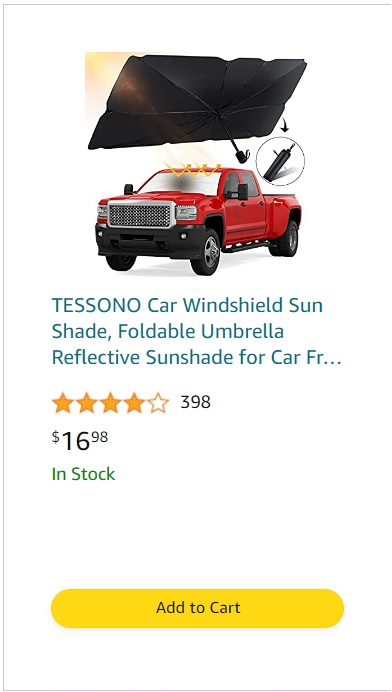 TESSONO Car Windshield Sun Shade, Foldable Umbrella Reflective Sunshade for Car Front Window Block UV Rays Heat Keep Vehicle Cool,Windshield Sun Shade for Cars, SUV, Trucks (57 x 31 in).png