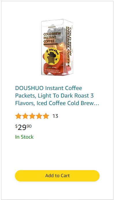 DOUSHUO Instant Coffee Packets, Light To Dark Roast 3 Flavors, Iced Coffee Cold Brew Packets, 100% Arabica Powder, 14 Single Serve for Camping Traveling Home Office Fitness (14 PCS (Mix Flavors)).png
