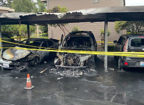 아파트 단지에 나란히 주차된 차량 3대 전소...“아직 원인 몰라”